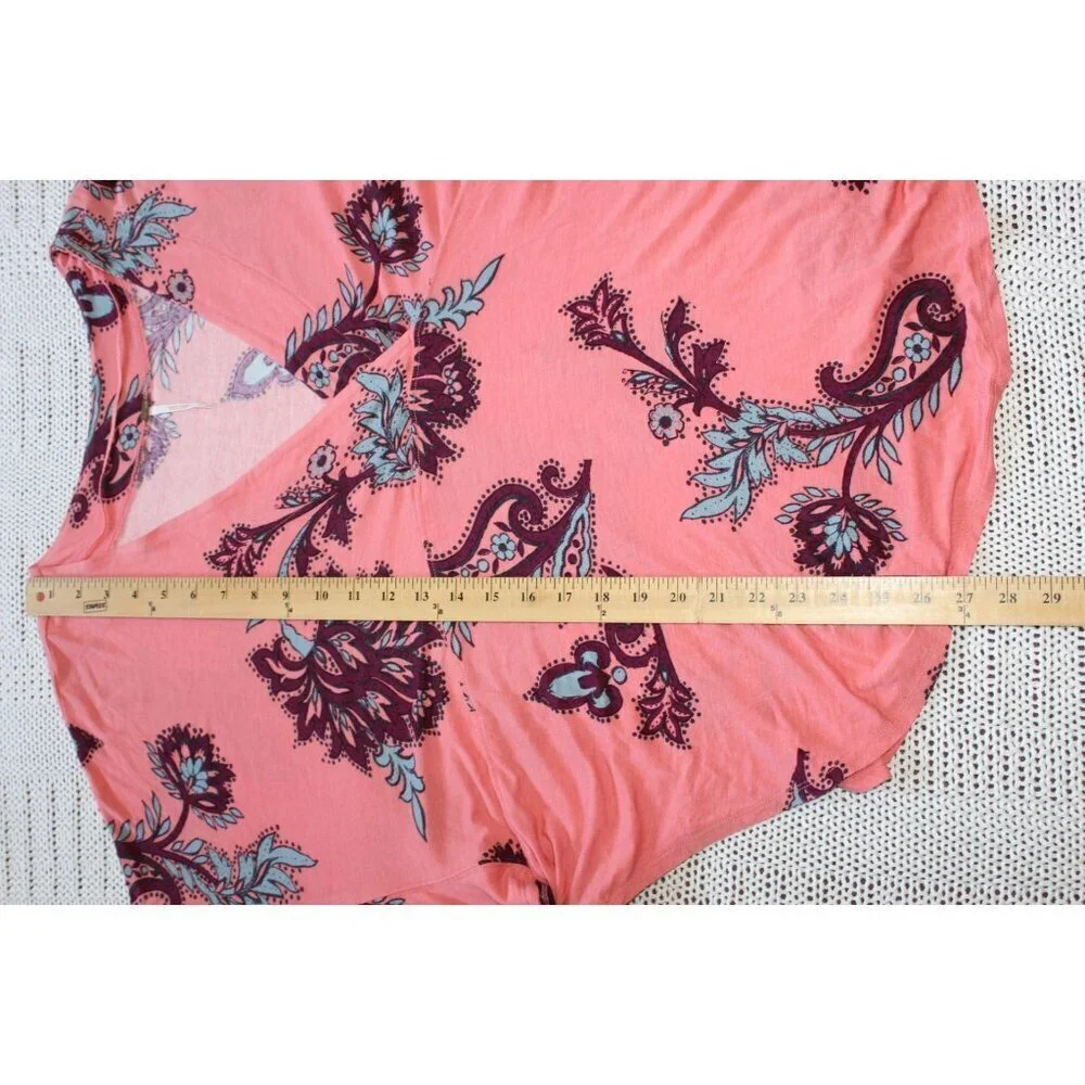 Free People Maui Wowie Paisley Flowy Blouse Size M/oversize Pink Top Casual